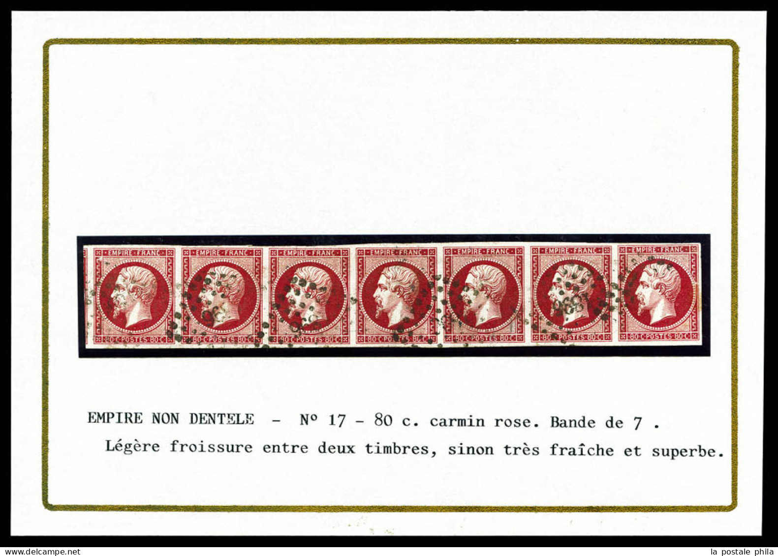 O N°17Ab, 80c Carmin-rose, Bande De Sept Obl Pc 1896, Légère Froissure Entre 2 Timbres, Très Jolie Pièce. SUP. R.R. (cer - 1853-1860 Napoléon III.