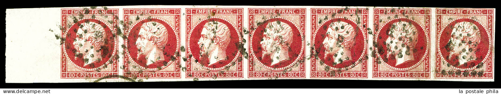 O N°17B, 80c Rose, Bande Sept Bdf, TTB. R.R. (certificat)  Qualité: Oblitéré - 1853-1860 Napoléon III.