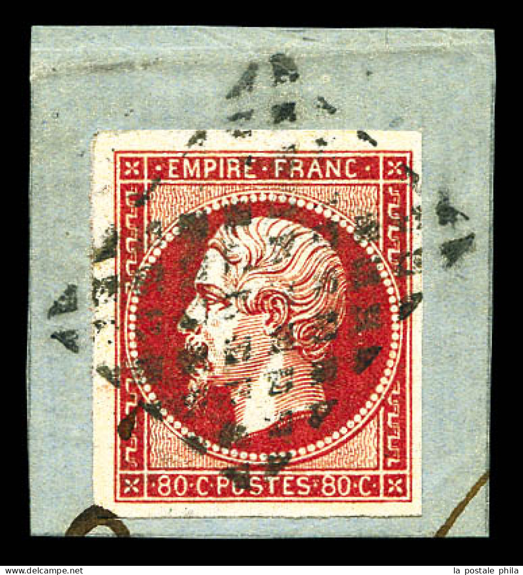 O N°17B, 80c Rose, Obl Grille Sarde Sur Son Support. TTB. R.  Qualité: Oblitéré - 1853-1860 Napoleone III