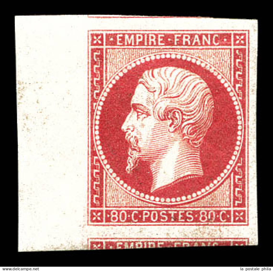 ** N°17Ba, 80c Rose Vif, Grandes Marges Avec Voisins Et Bord De Feuille Latéral. Pièce EXCEPTIONNELLE De GRAND LUXE. RR, - 1853-1860 Napoleone III