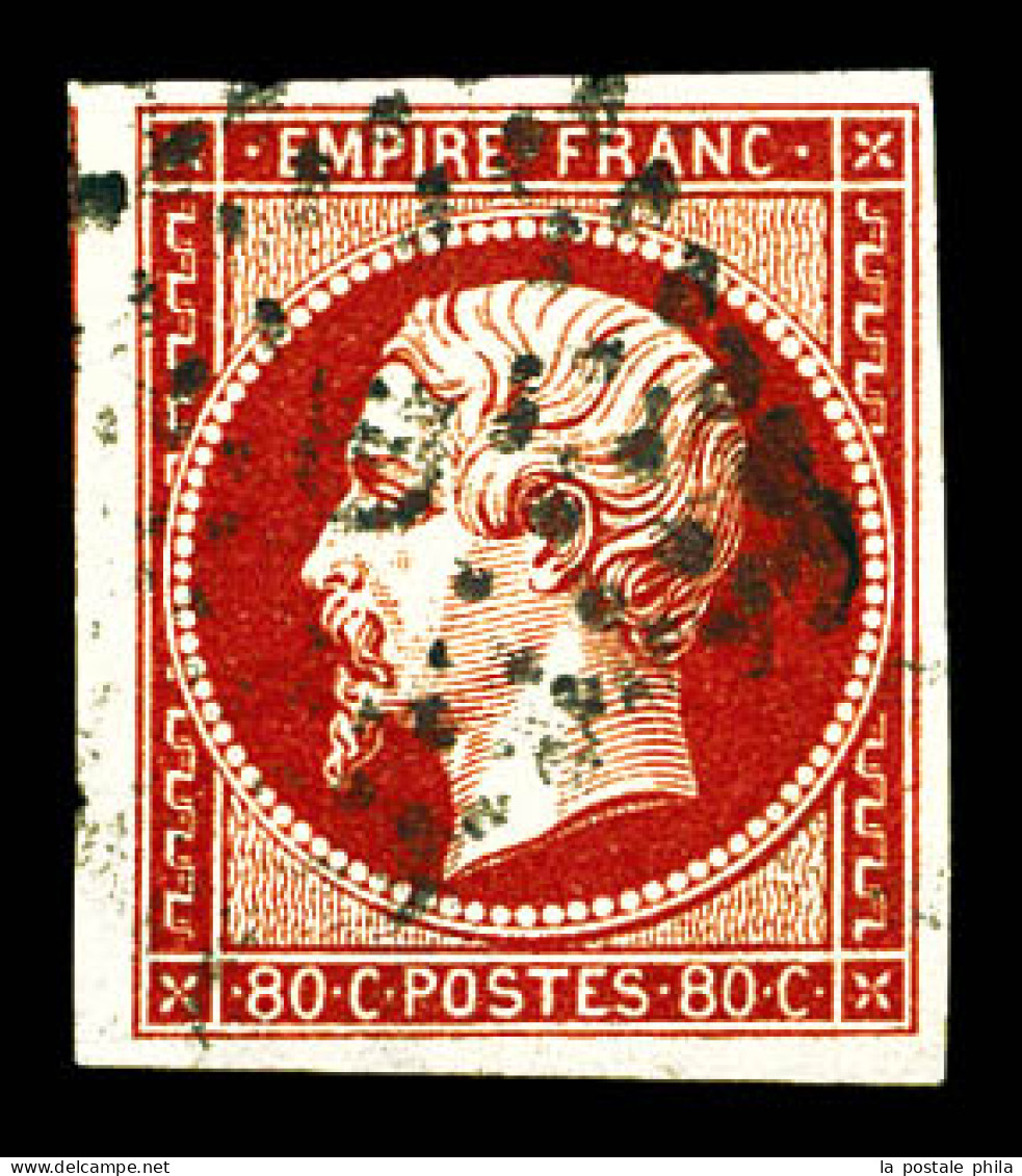 O N°17r, 80c Vermillonné Foncé. TTB (signé Dilleman/certificat)  Qualité: Oblitéré  Cote: 1050 Euros - 1853-1860 Napoleon III