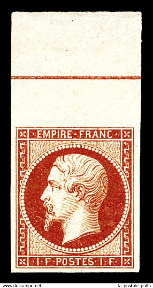 ** N°18c, 1f Carmin, Bord De Feuille Avec Filet D'encadrement (charnière Sur Bdf). SUPERBE. R.R.R (certificat)  Qualité: - 1853-1860 Napoléon III.