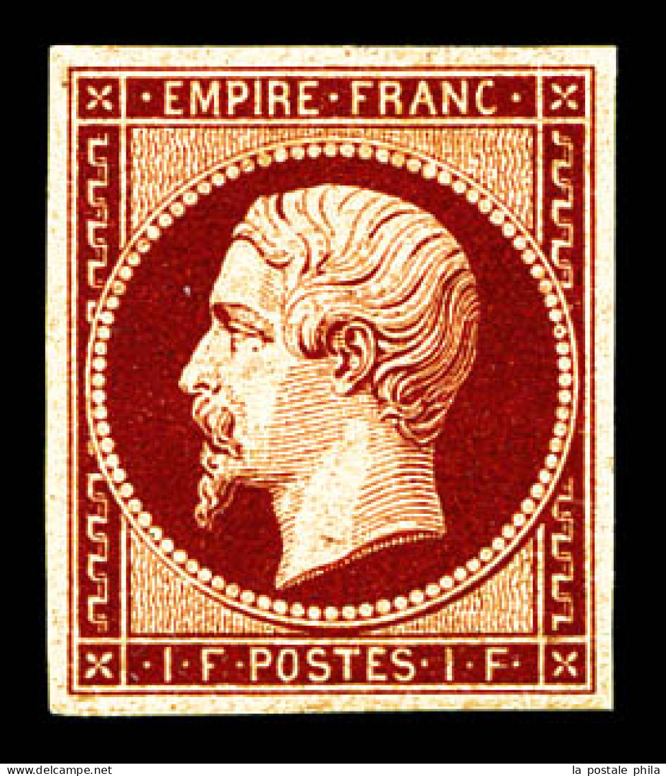 * N°18g, 1F CARMIN VELOURS, Gomme Parfaite, Fraîcheur Postale. SUPERBE (certificat)  Qualité: *  Cote: 13500 Euros - 1853-1860 Napoléon III.