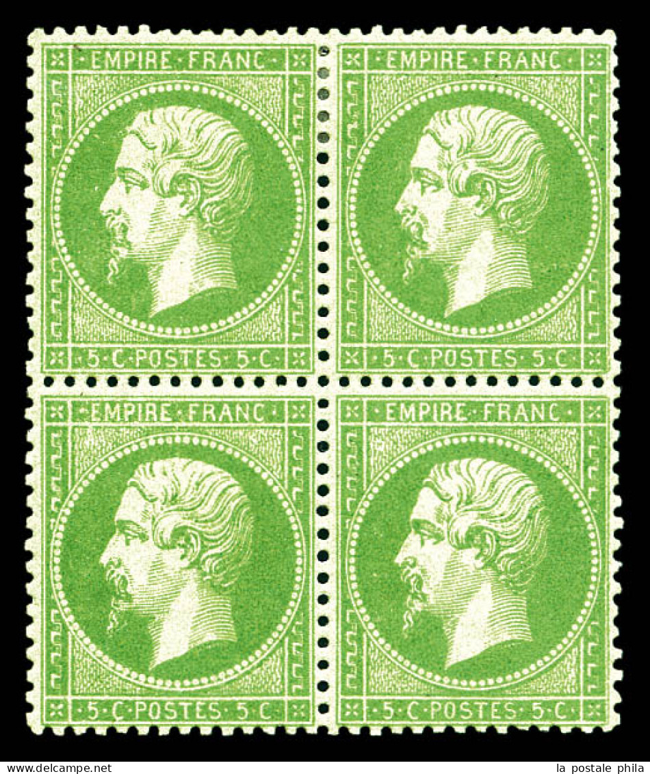 ** N°20, 5c Vert, Bloc De Quatre (2ex*), Très Bon Centrage. TB (signé Brun/certificat)  Qualité: ** - 1862 Napoleon III