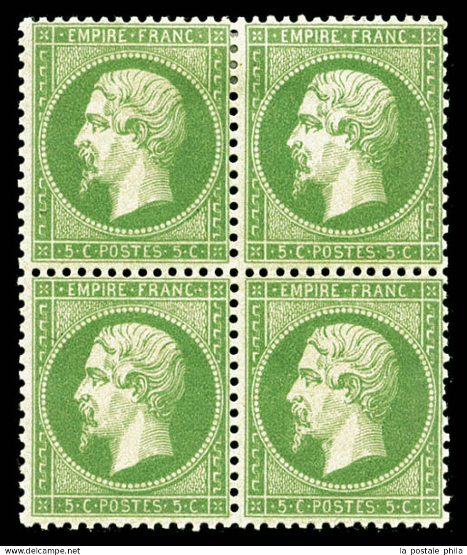 ** N°20a, 5c Vert Foncé En Bloc De Quatre Bon Centrage (2ex*), Frais, TB (certificat)  Qualité: ** - 1862 Napoléon III.