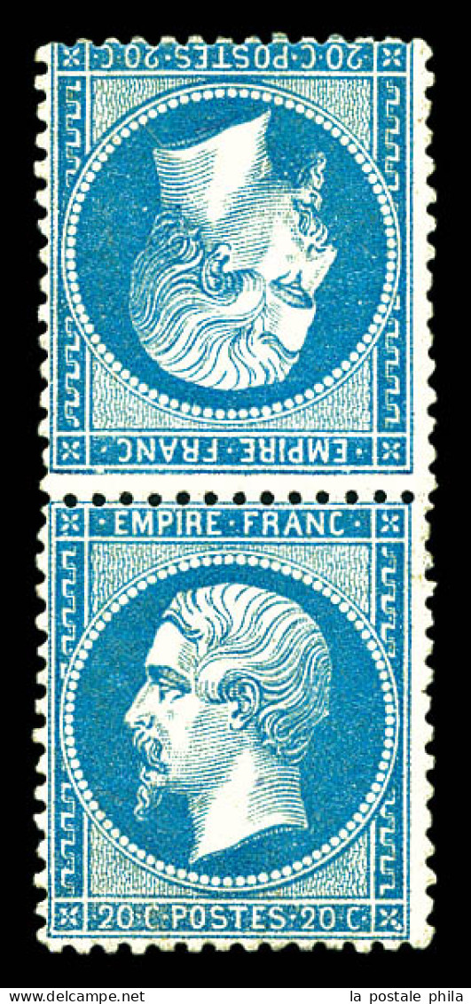 * N°22b, 20c Bleu En Paire Tête-bêche, Très Frais, R.R (signé Brun/Calves/certificat)  Qualité: *  Cote: 6000 Euros - 1862 Napoléon III