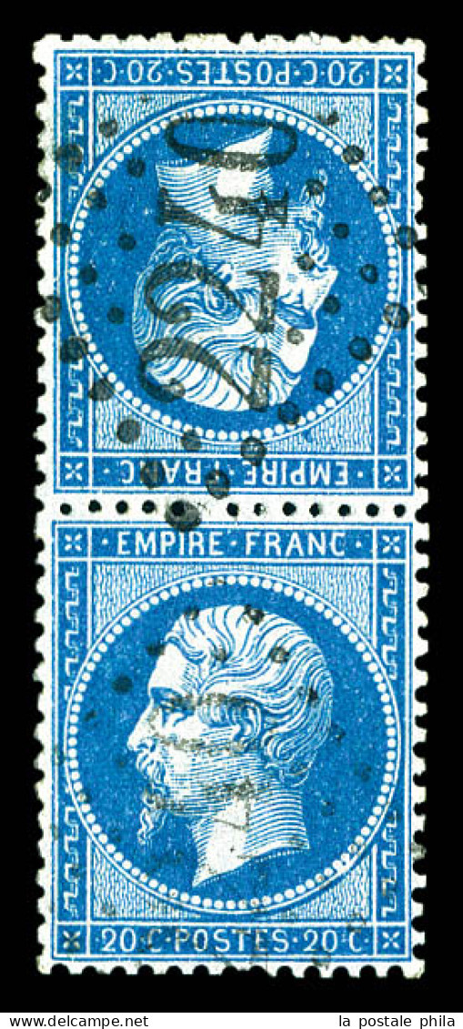 O N°22b, 20c Bleu, Paire Tête-bêche Verticale. B (signé Calves/Brun/certificat)  Qualité: Oblitéré  Cote: 1400 Euros - 1862 Napoleon III