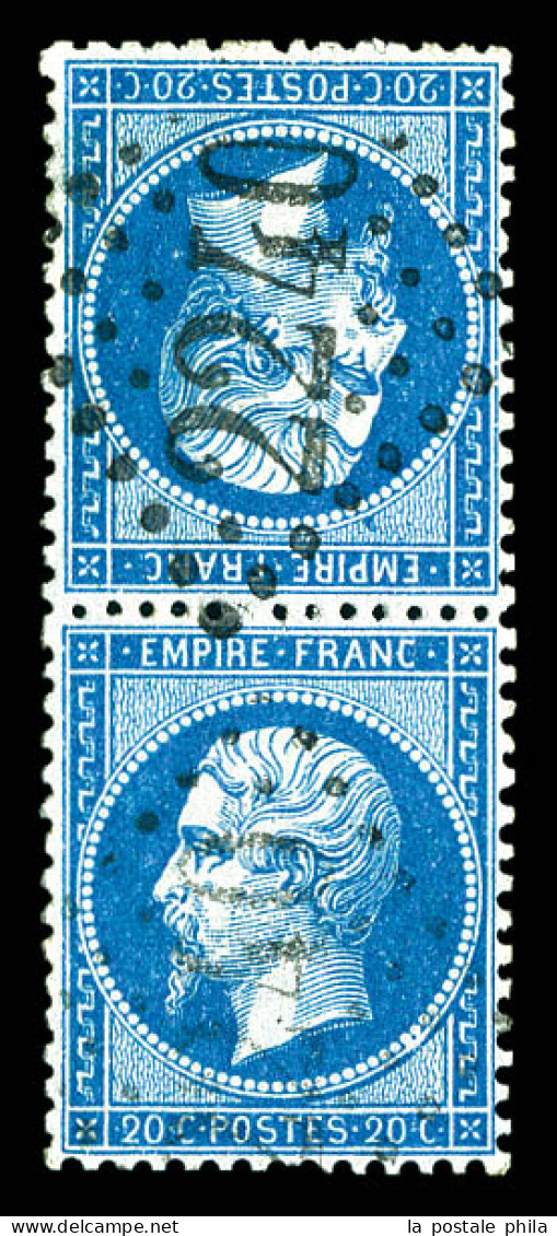 O N°22b, 20c Bleu, Paire Tête-bêche Verticale. B (signé Calves/Brun/certificat)  Qualité: Oblitéré  Cote: 1400 Euros - 1862 Napoléon III.