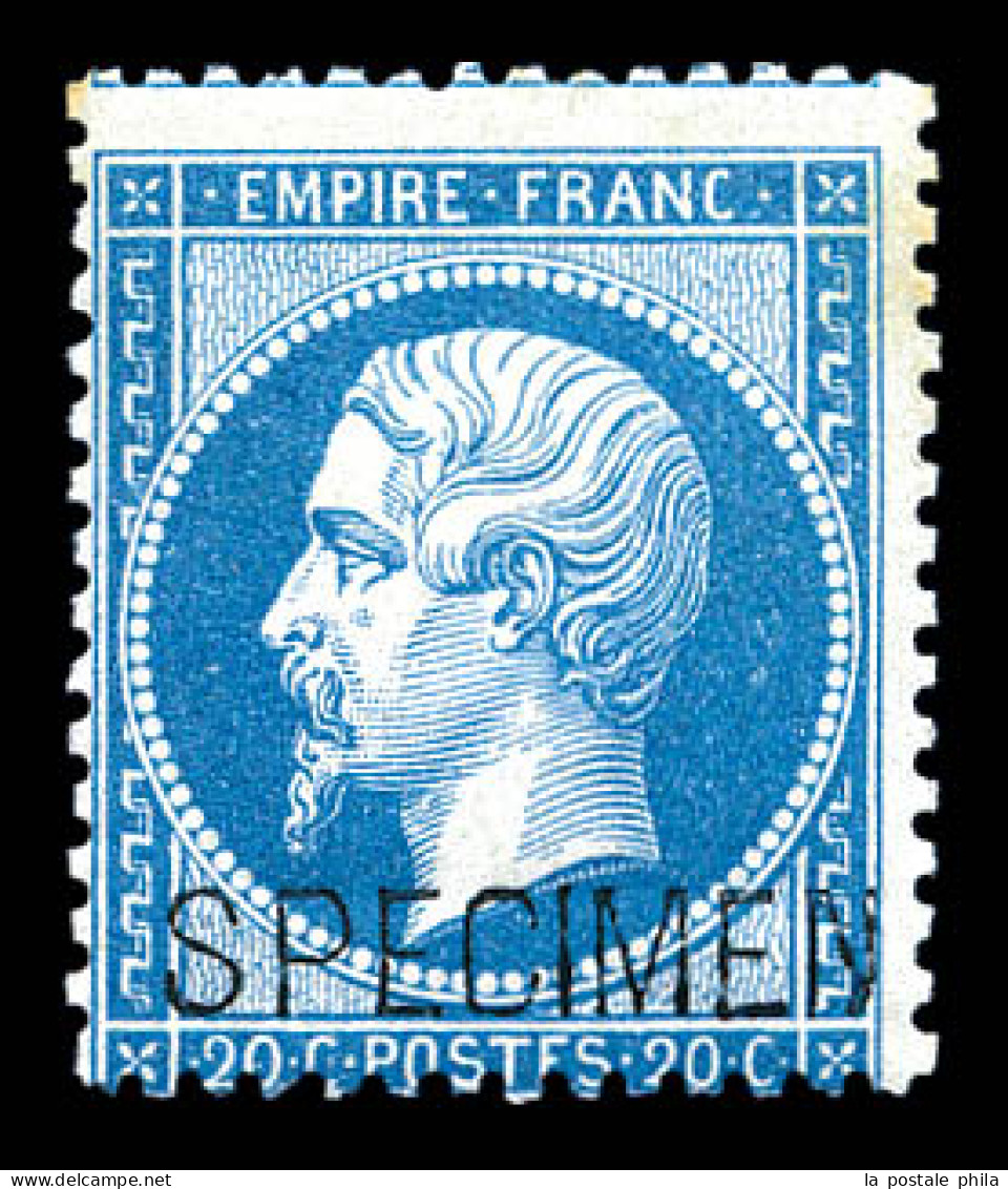 * N°22d, 20c Bleu Surchargé 'SPECIMEN'. TB  Qualité: *  Cote: 410 Euros - 1862 Napoleon III