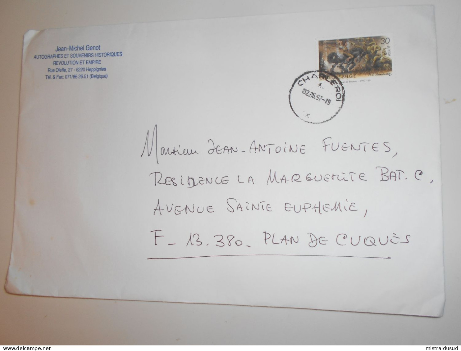 Belgique , Lettre De çharleroi 1997 Pour Plan De çuques - Storia Postale