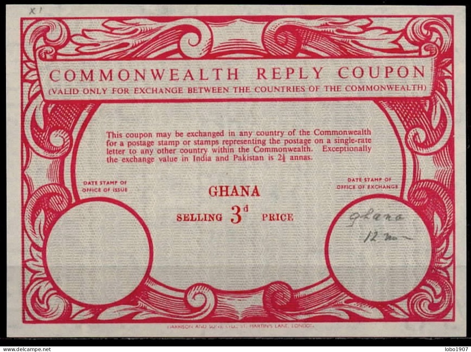 GHANA / CÔTE D'OR GOLD COAST  Co11  3d  Commonwealth Reply Coupon Reponse Antwortschein IRC IAS  Mint ** - Côte D'Or (...-1957)