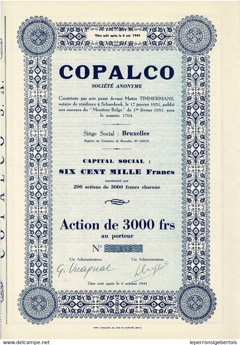 Titre De 1951 - COPALCO - - Miniere