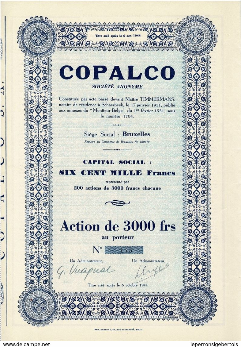 Titre De 1951 - COPALCO - - Mijnen