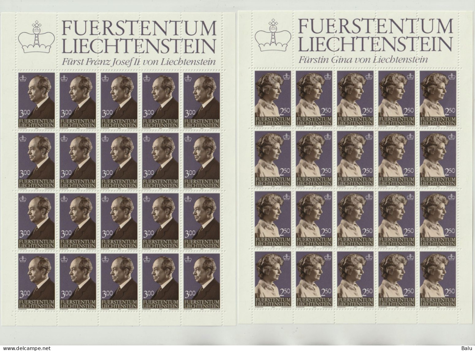 Liechtenstein 1983 Fürst Füstin Michel Nr. 828-29 **, 3 Scans, Michel 180,-€ 20iger Bogensatz - Neufs