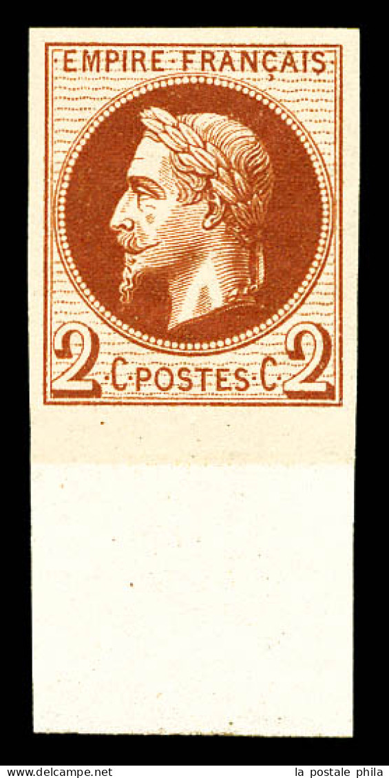 ** N°26Af, 2c Brun Non Dentelé, Impression De Rothschild, Grand Bord De Feuille, SUP (certificat)  Qualité: ** - 1863-1870 Napoleon III With Laurels