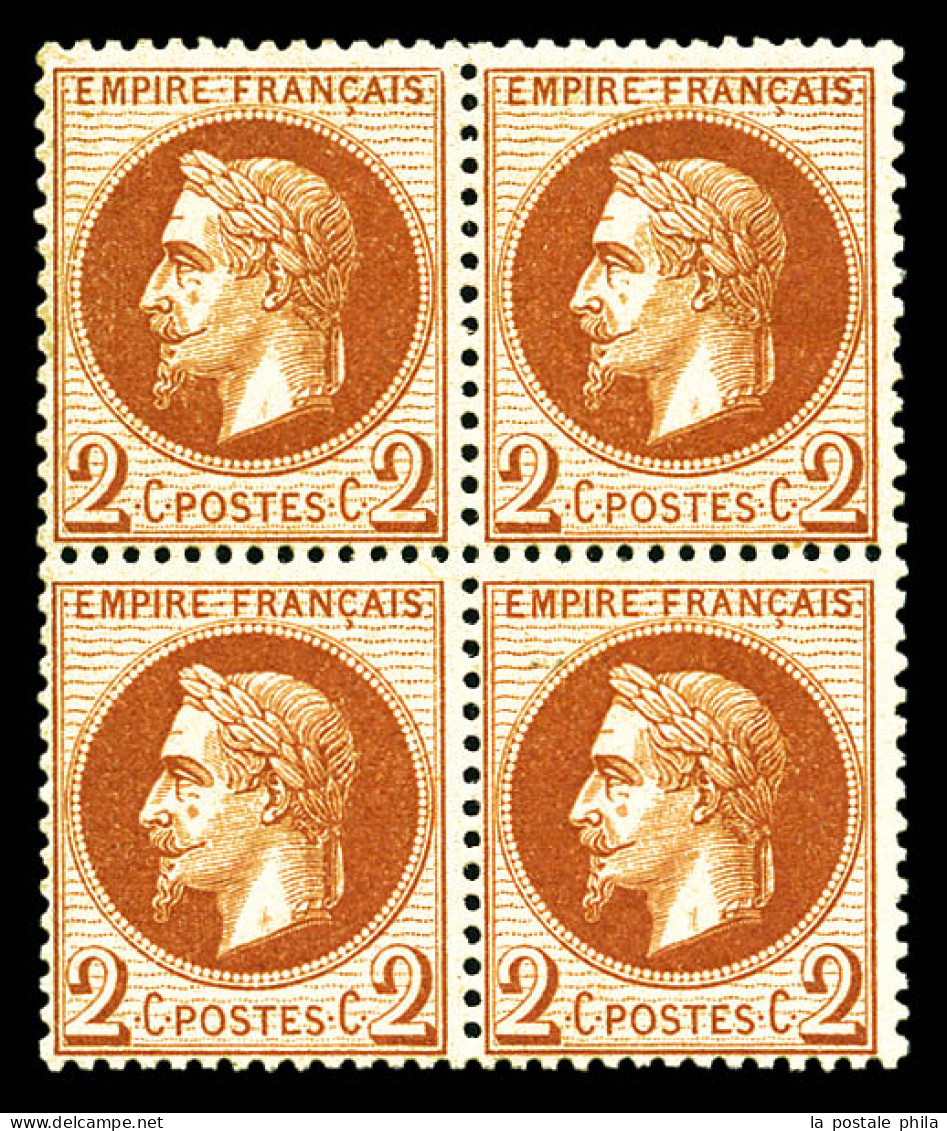 * N°26B, 2c Rouge-brun Type II, Bloc De Quatre, Quasi **, Très Frais. TTB (certificat)  Qualité: *  Cote: 950 Euros - 1863-1870 Napoleon III With Laurels