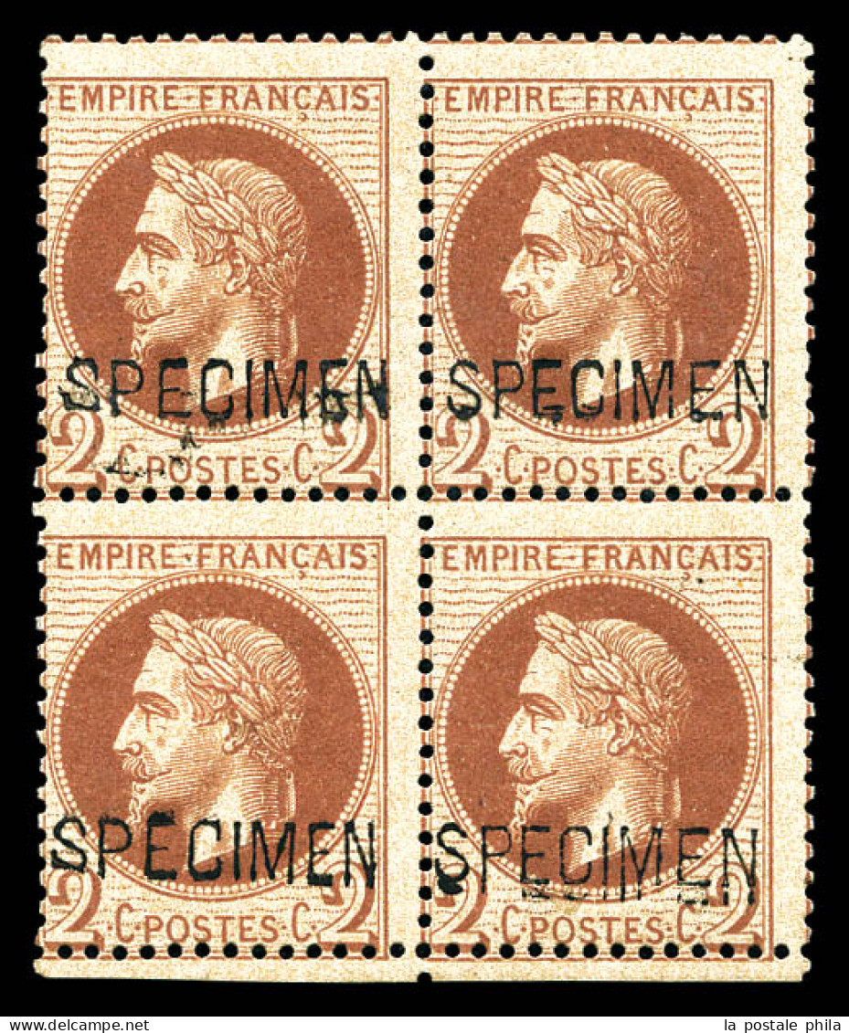 ** N°26Bc, 2c Rouge-brun Surchargé 'SPECIMEN' En Bloc De Quatre (2ex*). TTB  Qualité: ** - 1863-1870 Napoleon III With Laurels