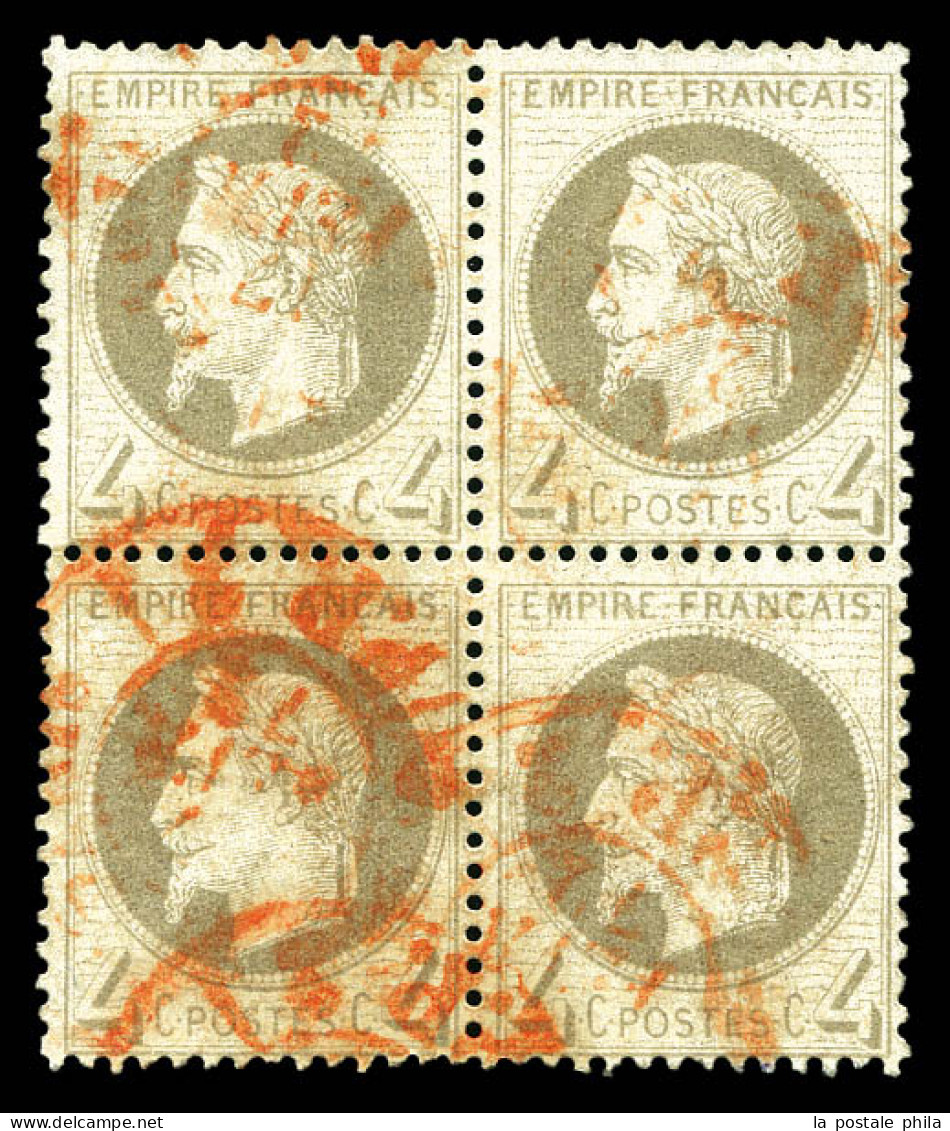 O N°27, 4c Gris, Bloc De Quatre Obl Càd Rouge Des Imprimés. TTB (certificat)  Qualité: Oblitéré - 1863-1870 Napoleon III With Laurels