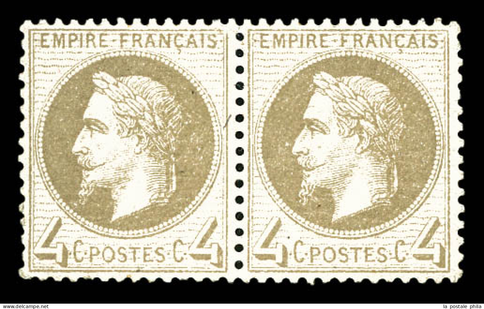 ** N°27B, 4c Gris Type II En Paire, Très Bon Centrage. TTB (certificat)  Qualité: ** - 1863-1870 Napoléon III Lauré