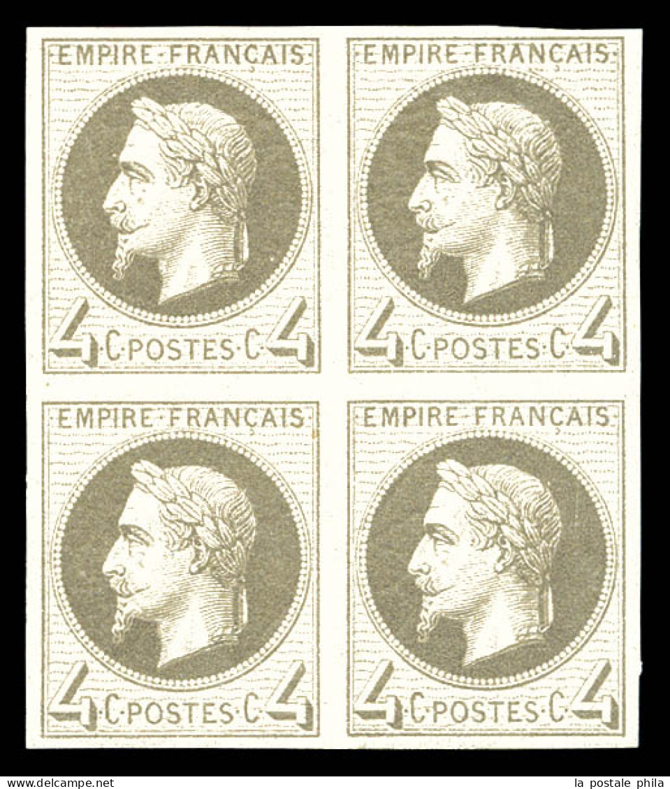 ** N°27Be, Rothschild, 4c Gris Non Dentelé En Bloc De Quatre, Fraîcheur Postale, SUP (signé Brun/certificat)  Qualité: * - 1863-1870 Napoleone III Con Gli Allori