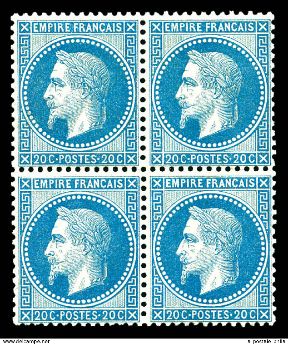 ** N°29A, 20c Bleu Type II En Bloc De Quatre, Bon Centrage, Fraîcheur Postale. SUPERBE. R. (certificat)  Qualité: ** - 1863-1870 Napoleon III Gelauwerd