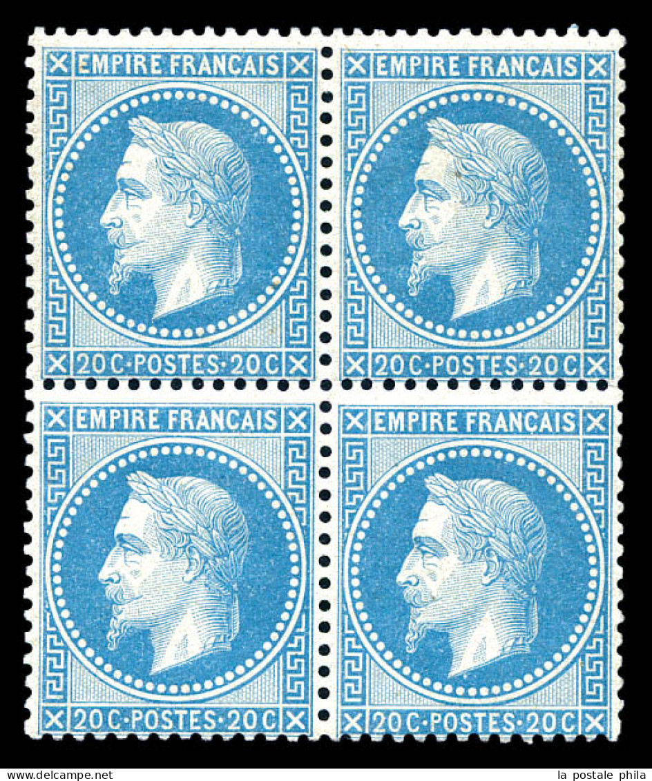 ** N°29B, 20c Bleu Type II En Bloc De Quatre Bon Centrage, Frais. TTB (certificat)  Qualité: ** - 1863-1870 Napoleon III Gelauwerd