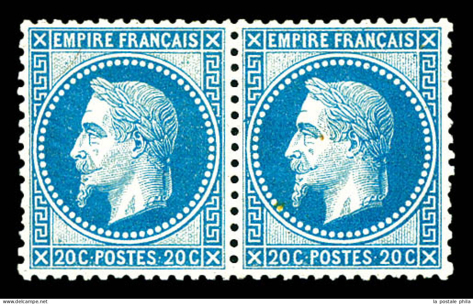 * N°29B, 20c Bleu Type II En Paire, Très Bon Centrage. SUP (certificat)  Qualité: *  Cote: 600 Euros - 1863-1870 Napoleon III With Laurels