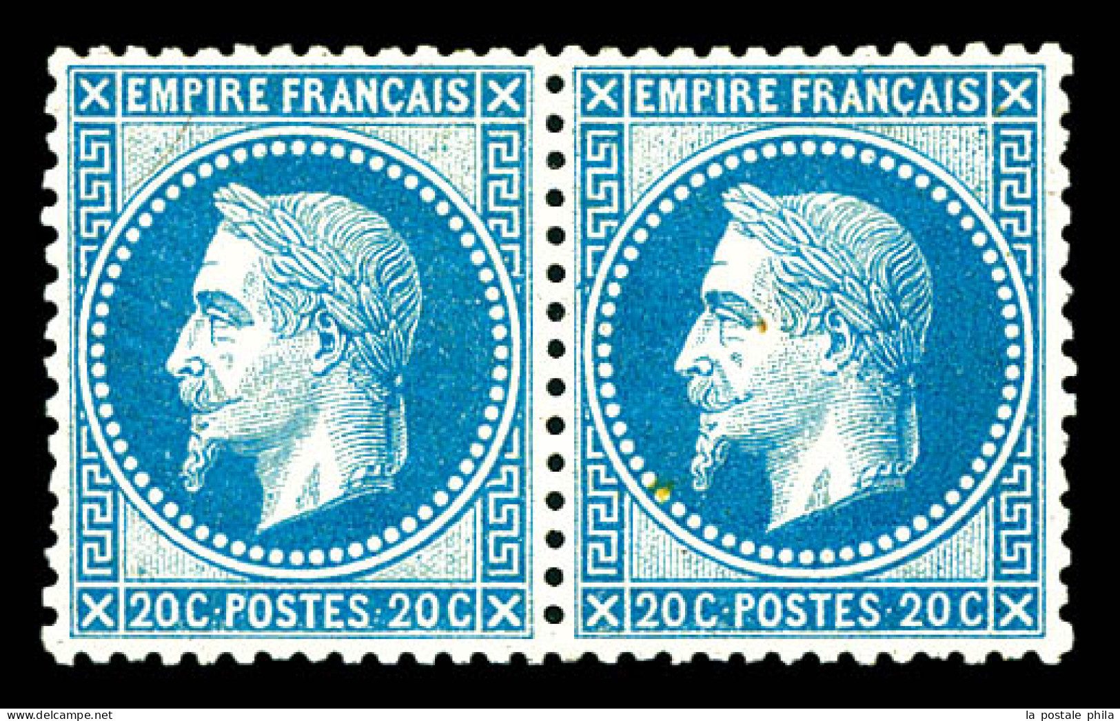 * N°29B, 20c Bleu Type II En Paire, Très Bon Centrage. SUP (certificat)  Qualité: *  Cote: 600 Euros - 1863-1870 Napoleone III Con Gli Allori