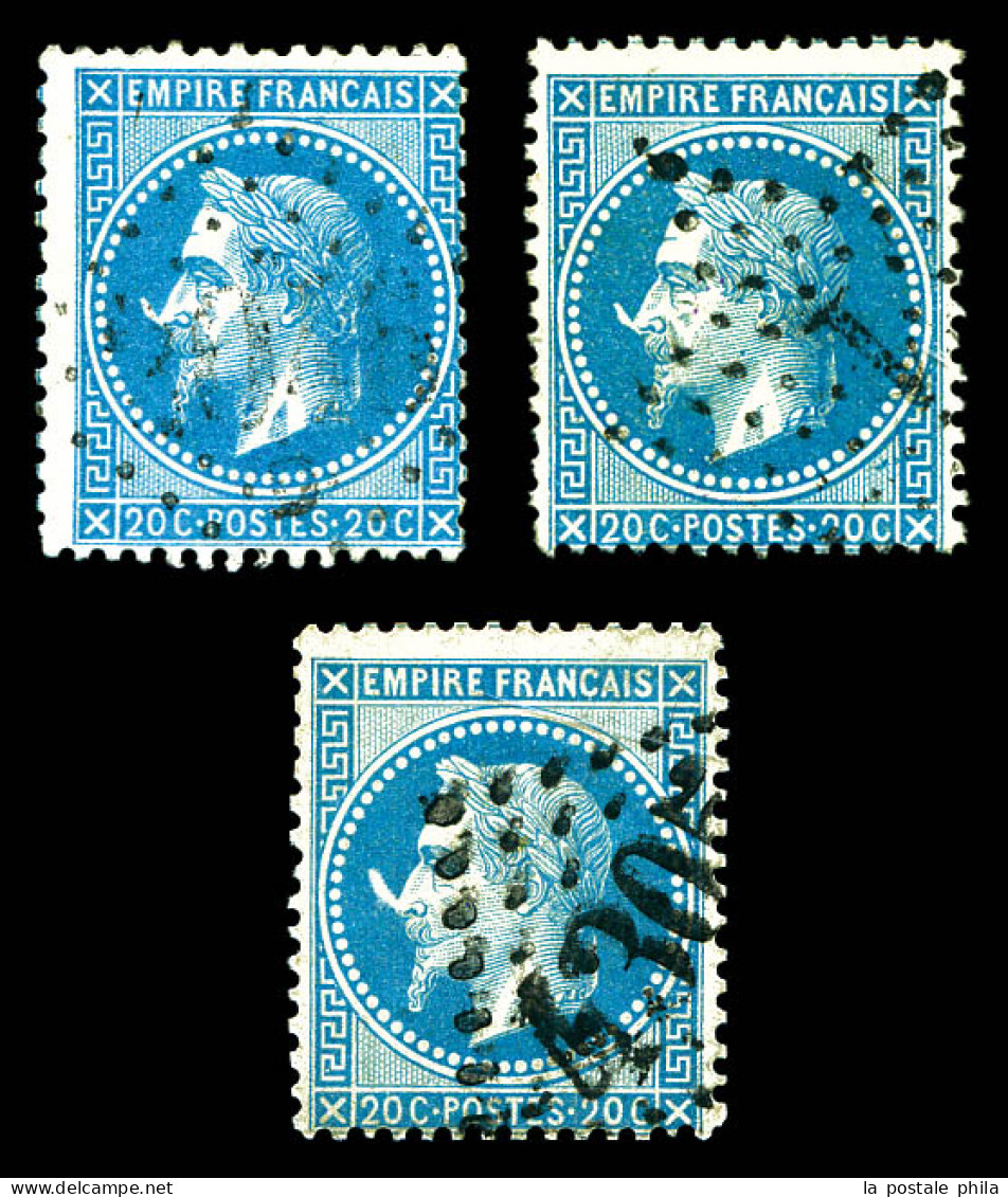 O N°29Bb, 20c Bleu Type II à La Corne: 3 Exemplaires TB  Qualité: Oblitéré  Cote: 390 Euros - 1863-1870 Napoleon III With Laurels