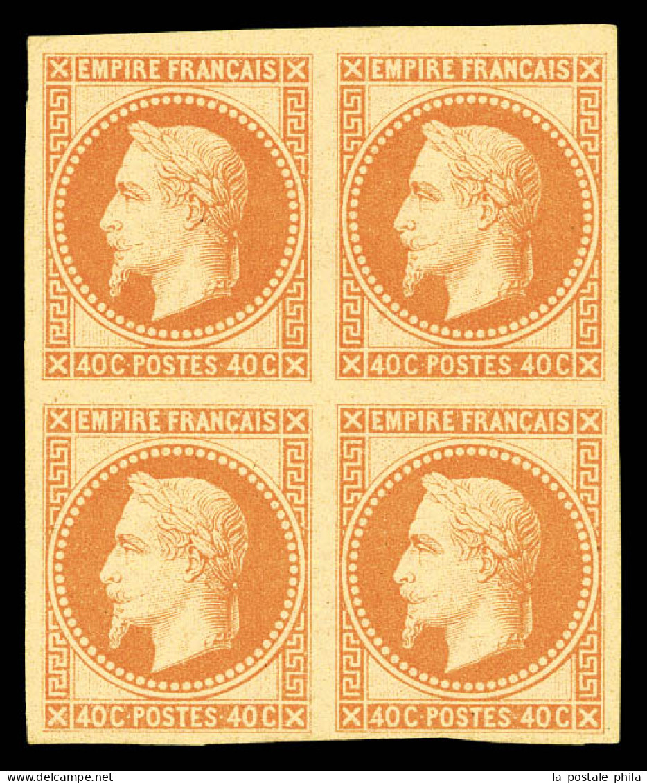 * N°31c, Rothschild, 40c Orange Non Dentelé, Bloc De Quatre. SUP (signé Calves/certificat)  Qualité: *  Cote: 1480 Euros - 1863-1870 Napoleon III Gelauwerd