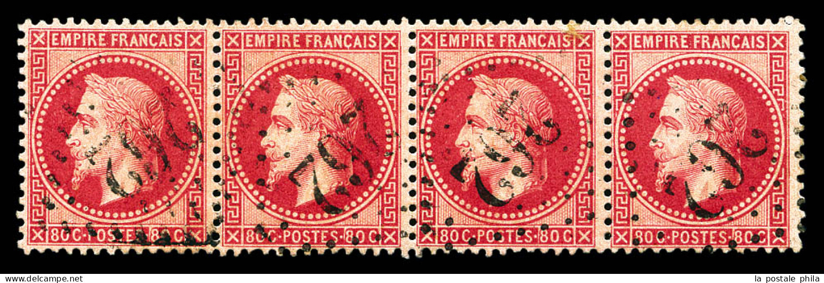 O N°32, 80c Rose, Bande De Quatre, Frais. TB  Qualité: Oblitéré  Cote: 175 Euros - 1863-1870 Napoleon III With Laurels