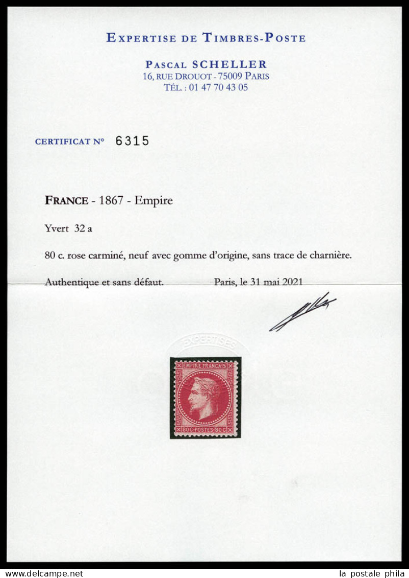 ** N°32a, 80c Rose-carminé, Très Jolie Nuance, Fraîcheur Postale. SUP. R. (signé Calves/certificats)  Qualité: ** - 1863-1870 Napoléon III. Laure