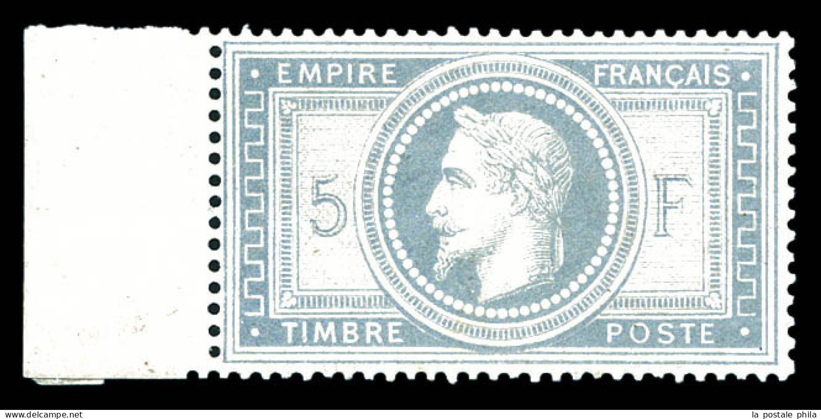 * N°33, Empire, 5F Violet-gris, Bord De Feuille Latéral, Très Belle Gomme, Fraîcheur Postale. SUP. R. (signéBrun/certifi - 1863-1870 Napoleone III Con Gli Allori