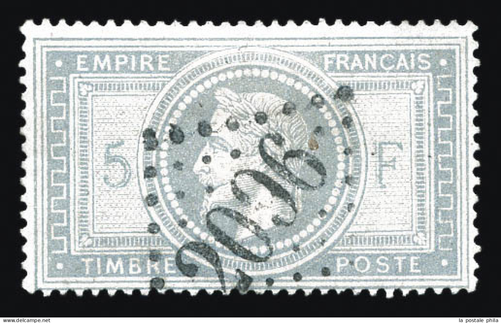 O N°33, 5F Violet-gris, Restauré, Belle Présentation (signé Brun)  Qualité: Oblitéré  Cote: 1200 Euros - 1863-1870 Napoléon III Con Laureles