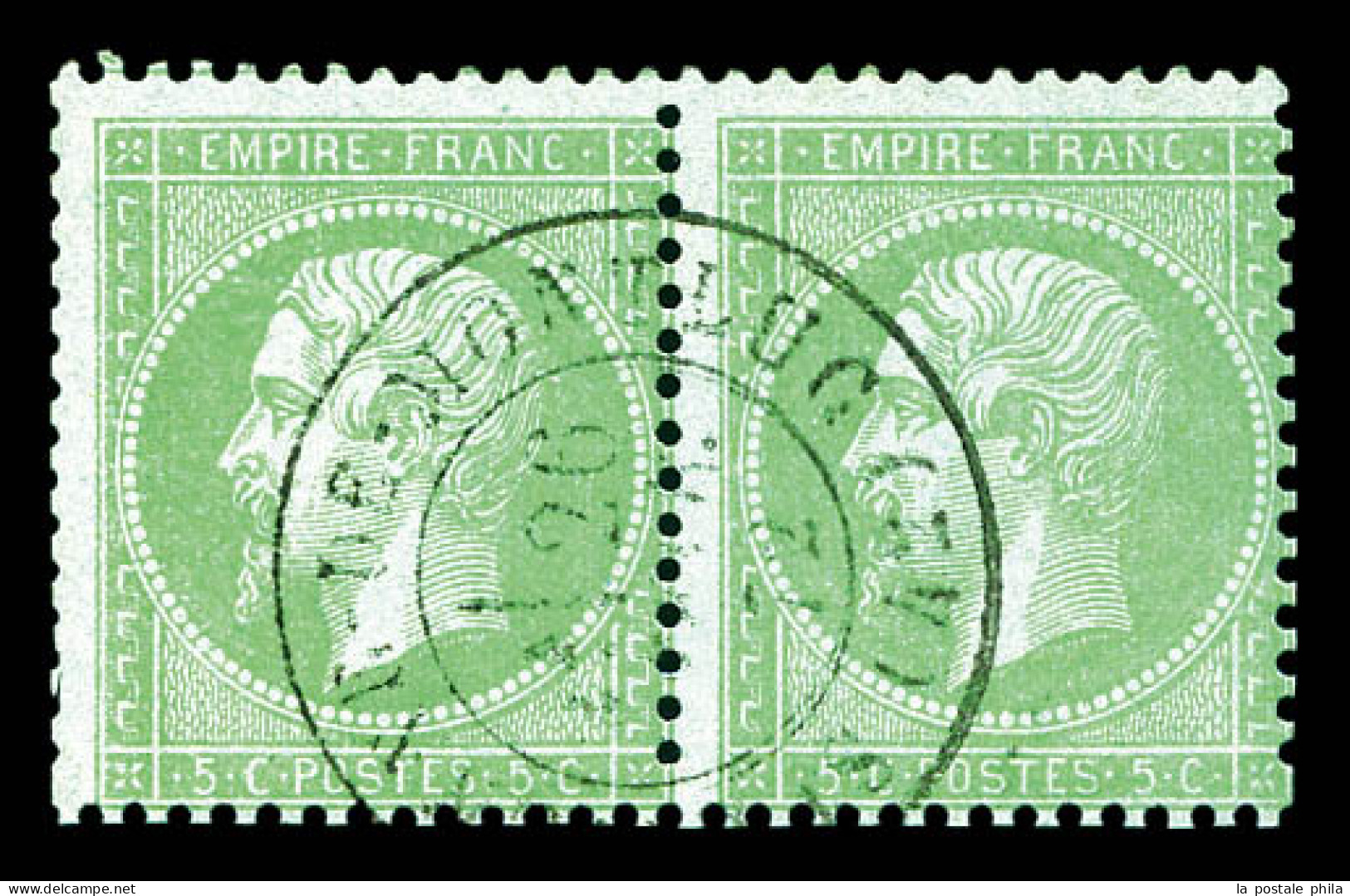 O N°35, 5c Vert-pâle Sur Bleu En Paire Obl Càd Central. SUP (signé)  Qualité: Oblitéré  Cote: 500 Euros - 1863-1870 Napoléon III. Laure