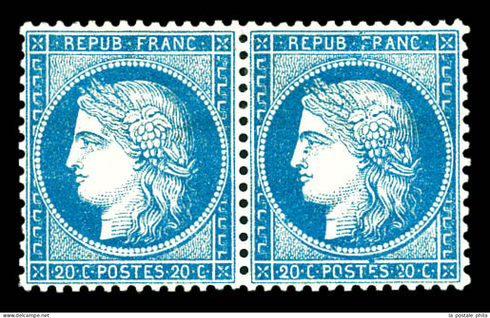 * N°37, 20c Bleu En Paire, Très Bon Centrage. SUP (certificat)  Qualité: *  Cote: 1100 Euros - 1870 Siège De Paris