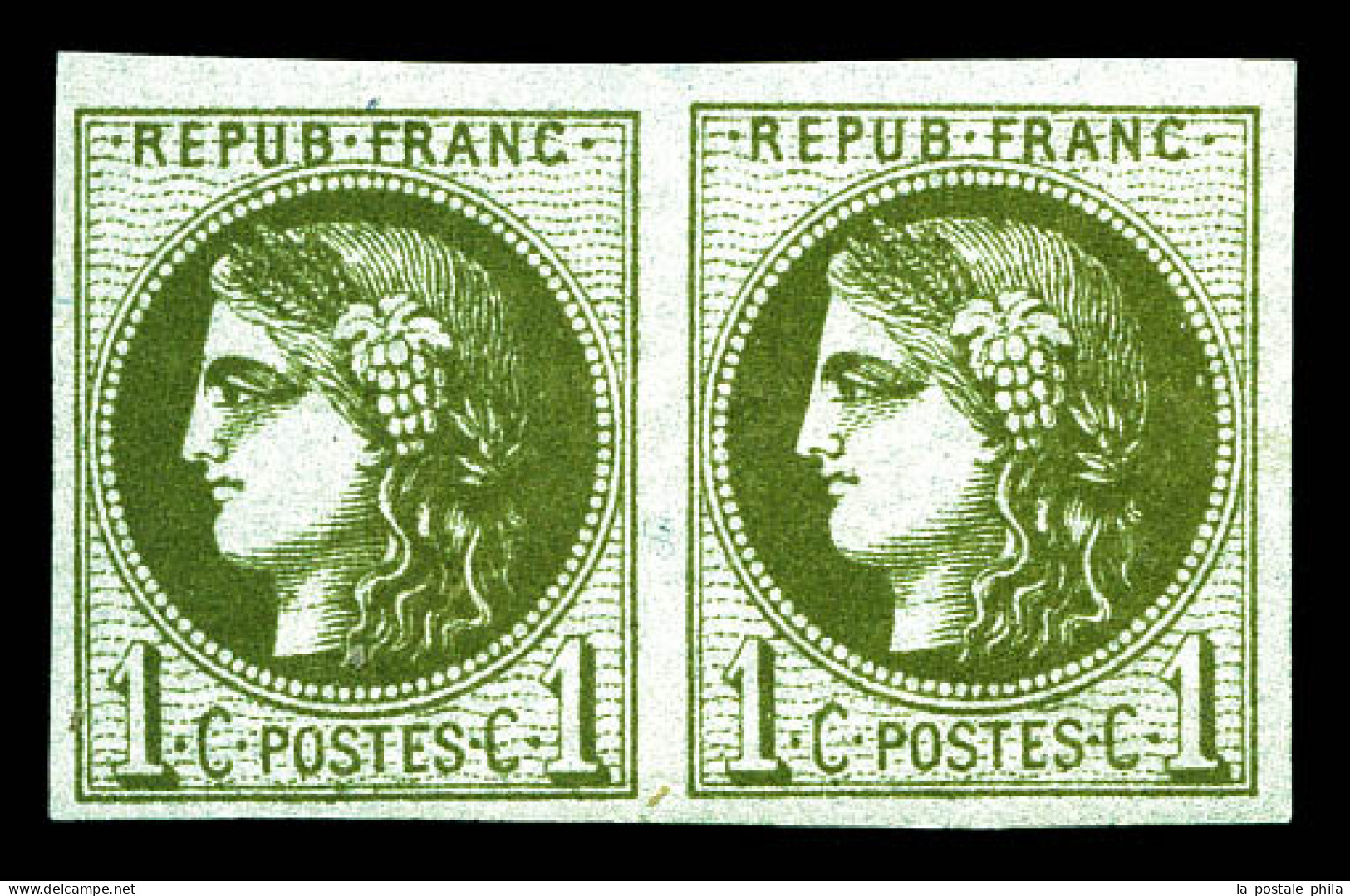 * N°39Cb, 1c Olive Foncé En Paire. TTB (signé Brun)  Qualité: *  Cote: 460 Euros - 1870 Ausgabe Bordeaux