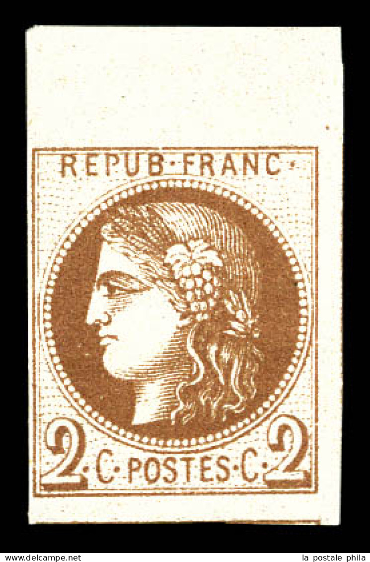 ** N°40A, 2c Chocolat Report 1, Haut De Feuille, Fraîcheur Postale, SUPERBE (certificats)  Qualité: ** - 1870 Emisión De Bordeaux