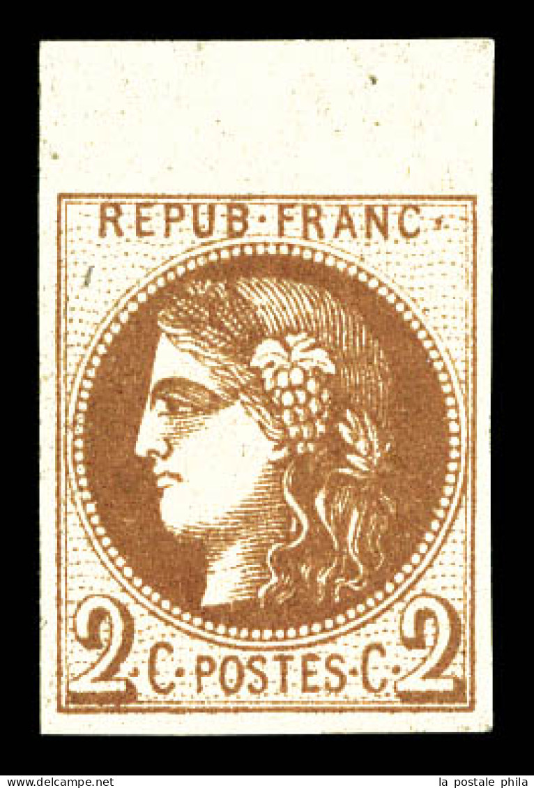 ** N°40Aa, 2c Chocolat Report 1, Haut De Feuille, Charnière Sur Bdf, Fraîcheur Postale, SUPERBE (certificat)  Qualité: * - 1870 Emisión De Bordeaux