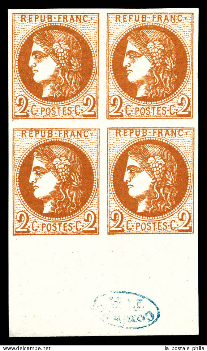 ** N°40B, 2c Brun-rouge En Bloc De Quatre Bas De Feuille Avec Cachet De Contrôle En Bleu (2ex*), Fraîcheur Postale. SUPE - 1870 Emisión De Bordeaux