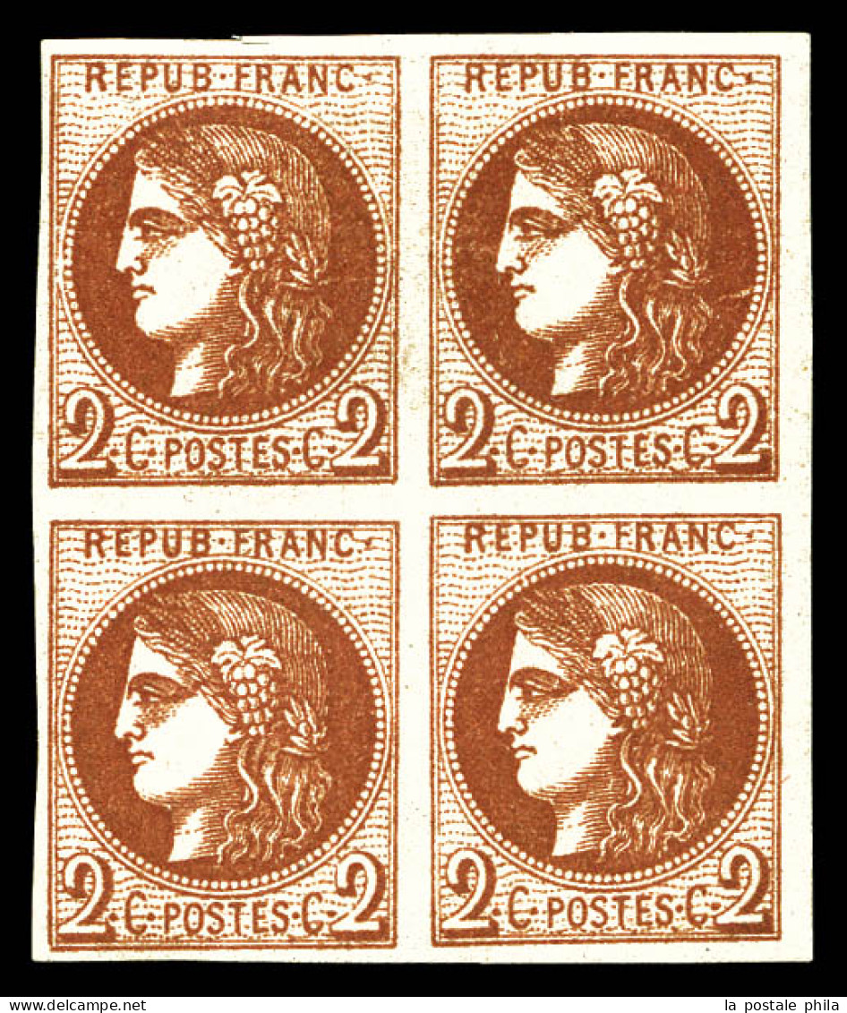 ** N°40Bf, 2c Rouge-brique Foncé En Bloc De Quatre (2ex*). Très Belle Nuance. SUPERBE. R.R.R. (signé Calves/certificats) - 1870 Emisión De Bordeaux