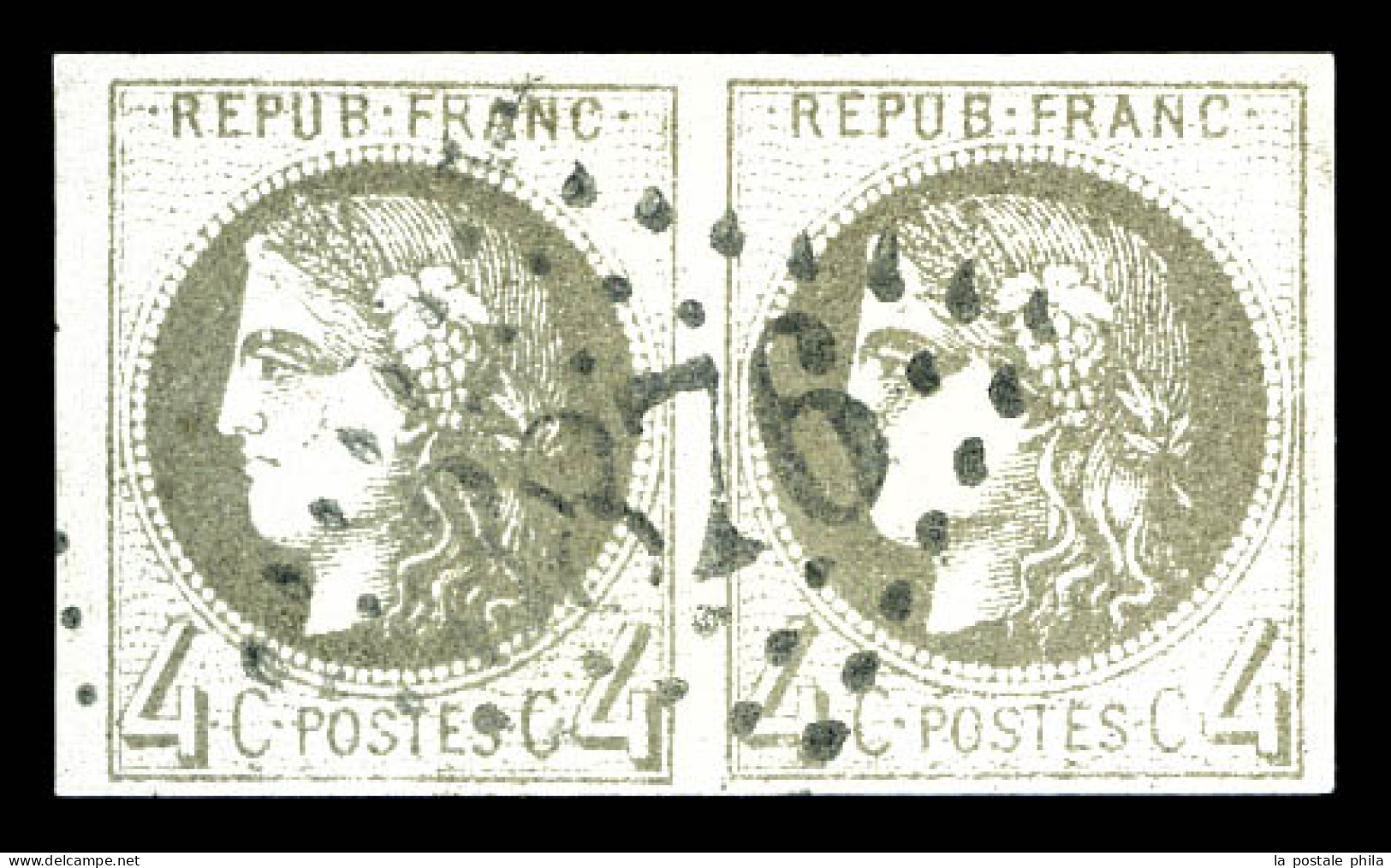 O N°41Bd, 4c Gris Foncé En Paire Obl GC 317. SUPERBE (signé Brun/Calves/certificat)  Qualité: Oblitéré  Cote: 1300 Euros - 1870 Bordeaux Printing