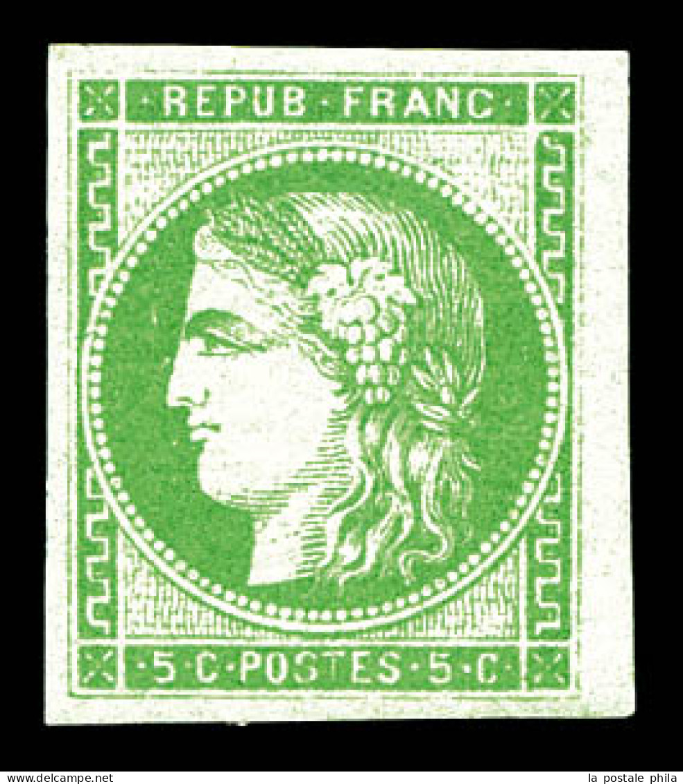 * N°42A, 5c Vert-jaune Report 1, Position 15 Du Report, Belles Marges, Fraîcheur Postale, R.R.R (certificat)  Qualité: * - 1870 Bordeaux Printing