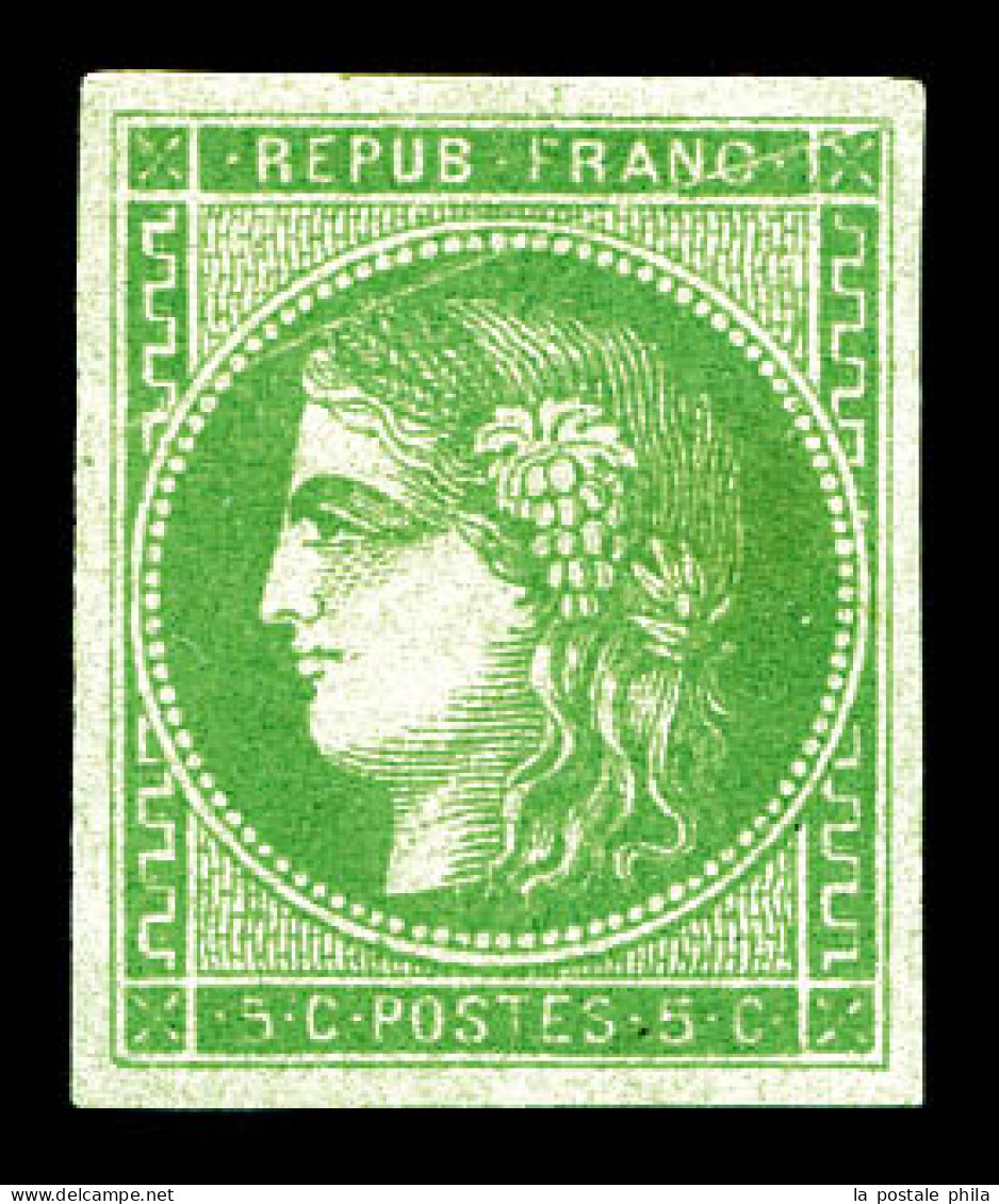 * N°42A, 5c Vert-jaune Report 1, Position 9 Du Report, Marges Equilibrées, TB. R.R.R (signé Calves/certificat)  Qualité: - 1870 Bordeaux Printing