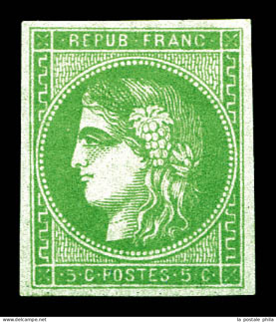 * N°42Aa, 5c Vert-jaune Sur Bleu Report 1, Position 12 Du Report, Fraîcheur Postale, Très Rare Dans Cette Couleur. SUP. - 1870 Bordeaux Printing