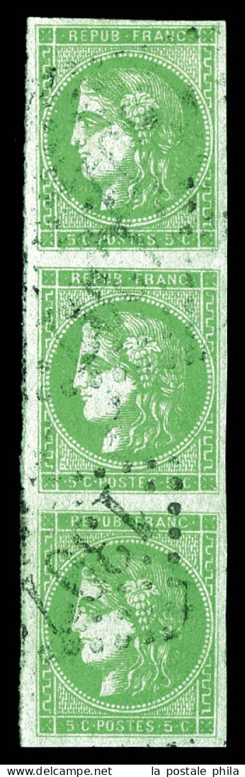 O N°42B, 5c Vert Rep 2 En Bande De Trois Verticale Obl GC 1307, SUPERBE (signé Calves/certificat)  Qualité: Oblitéré  Co - 1870 Bordeaux Printing