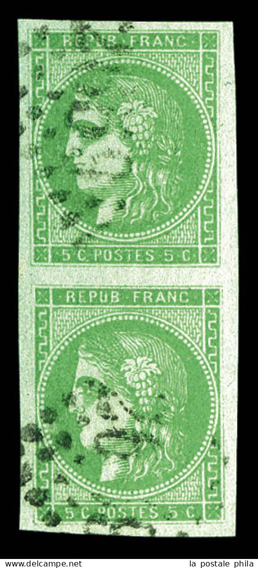 O N°42B, 5c Vert Jaune En Paire, Jolies Marges. SUP (signé Brun/certificat)  Qualité: Oblitéré - 1870 Bordeaux Printing