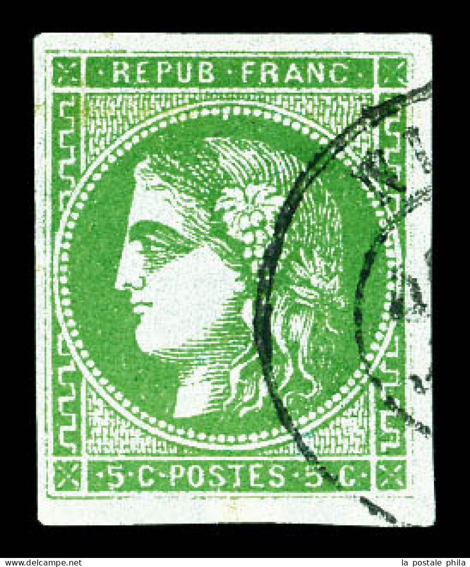 O N°42B, 5c Vert-jaune Report 2 Obl Càd. TB  Qualité: Oblitéré  Cote: 280 Euros - 1870 Ausgabe Bordeaux