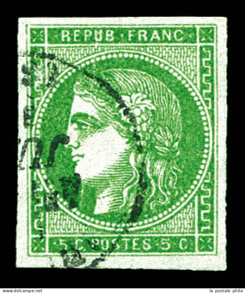 O N°42Ba, 5c Vert-jaune Foncé Report 2 Obl Càd. TTB (signé Scheller/certificat)  Qualité: Oblitéré  Cote: 300 Euros - 1870 Bordeaux Printing