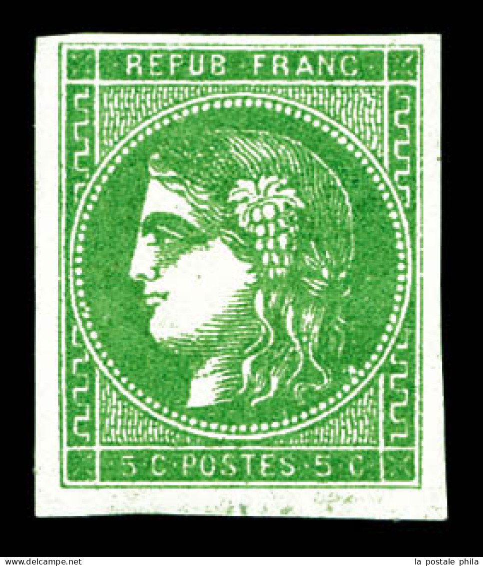 * N°42, 5c Vert-franc Report 2, Jolie Couleur. TTB (signé Brun/certificat)  Qualité: * - 1870 Bordeaux Printing